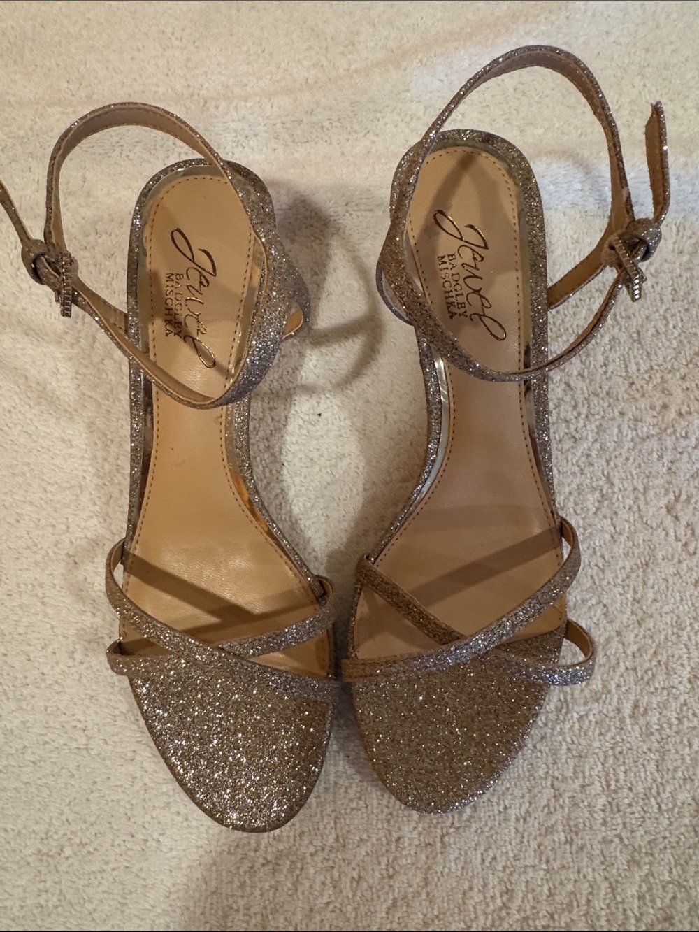 Jewel Badgley Mischka Sparkling Gold Strappy Heels